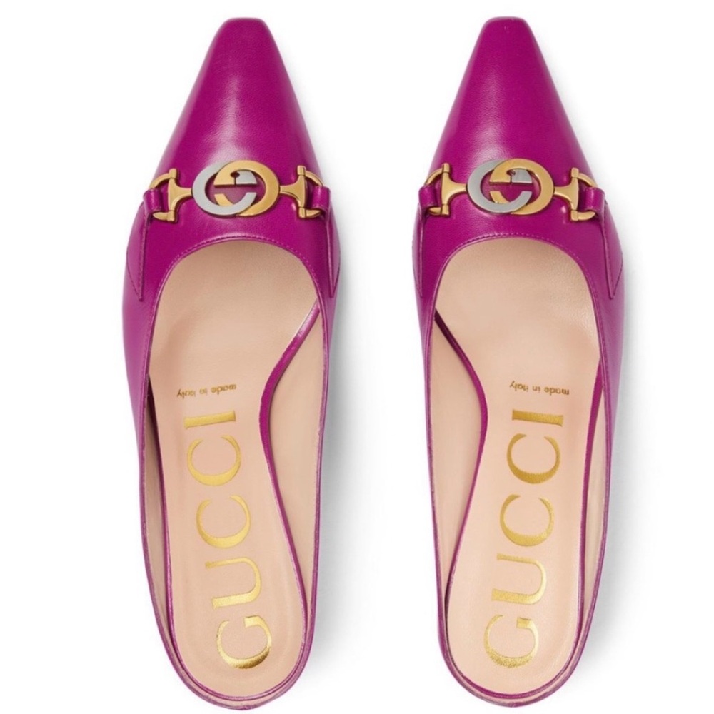 Gucci Zumi Mauve Pointed Toe Kitten Heel Mules 36